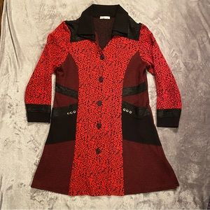 Zoe Red & Black Long Textured Coat
Large Black Collar
Button Closure
